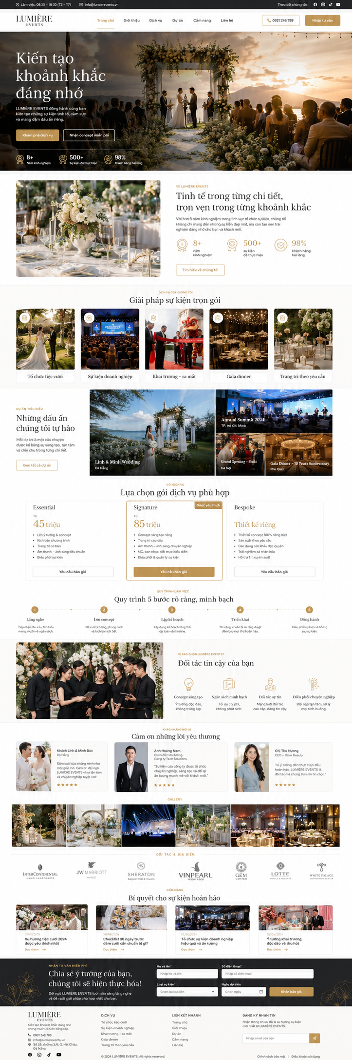 Mẫu web ngành Tổ chức sự kiện – Tiệc cưới: LUMIÈRE EVENTS