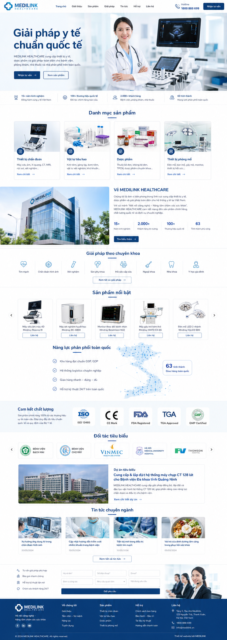 Website mẫu giao diện ngành Dược phẩm – Thiết bị y tế: MEDILINK HEALTHCARE