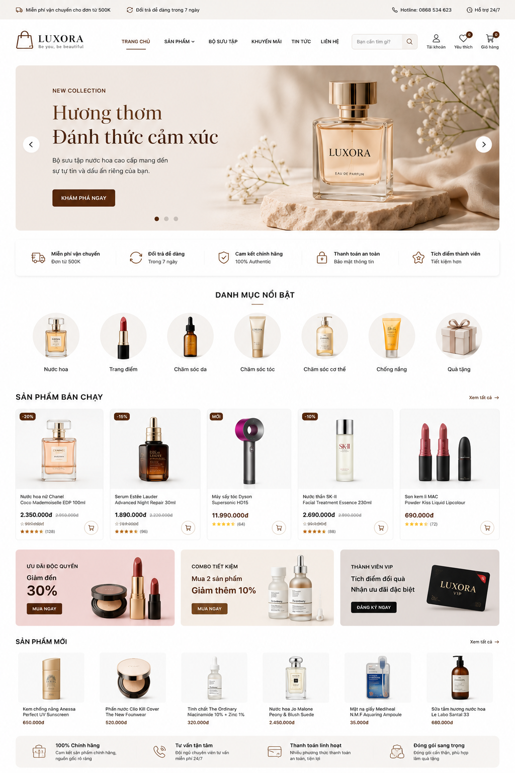 Mẫu website bán nước hoa cao cấp Luxora