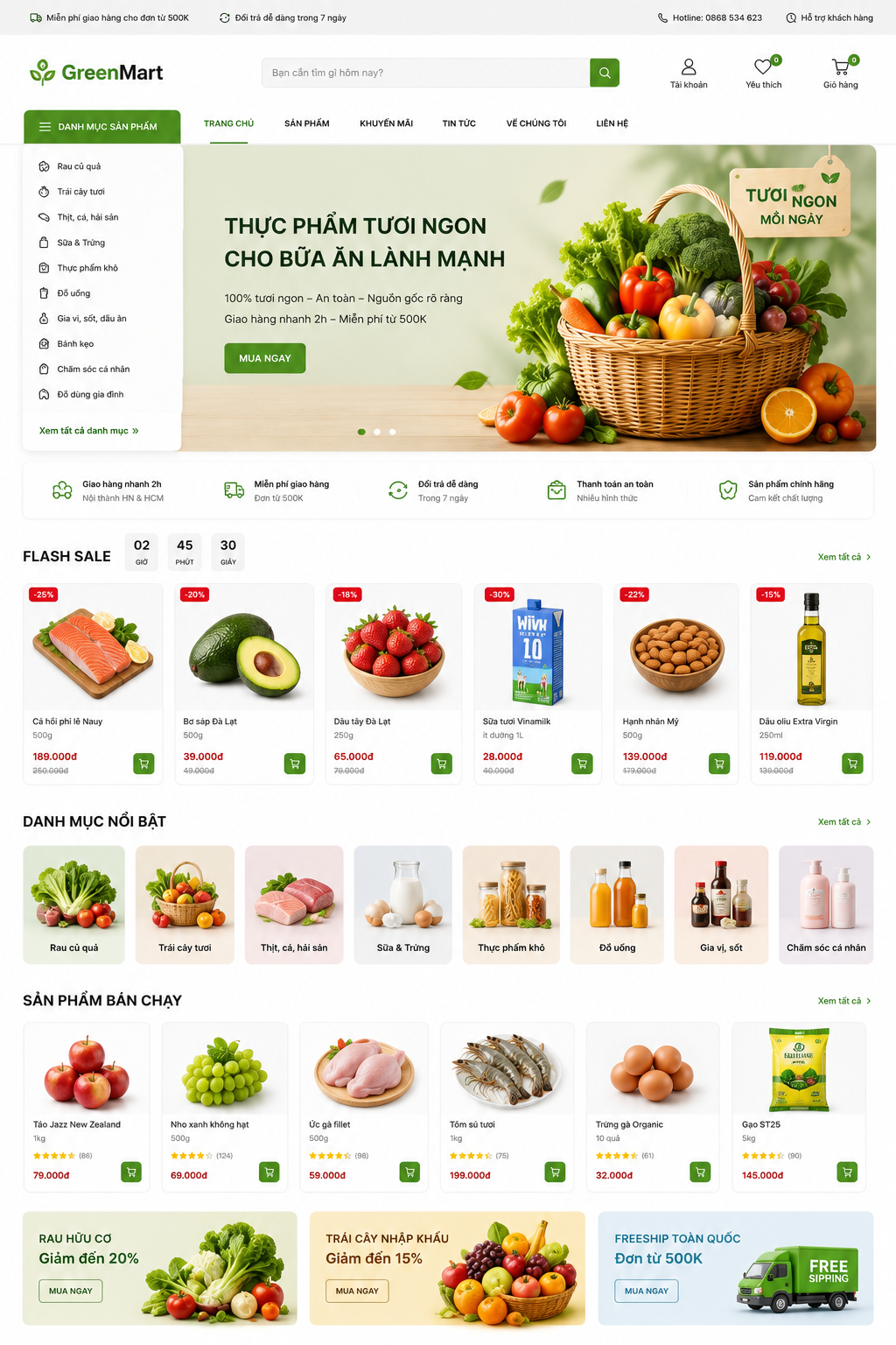 Mẫu website bán thực phẩm tươi sống Green Mart