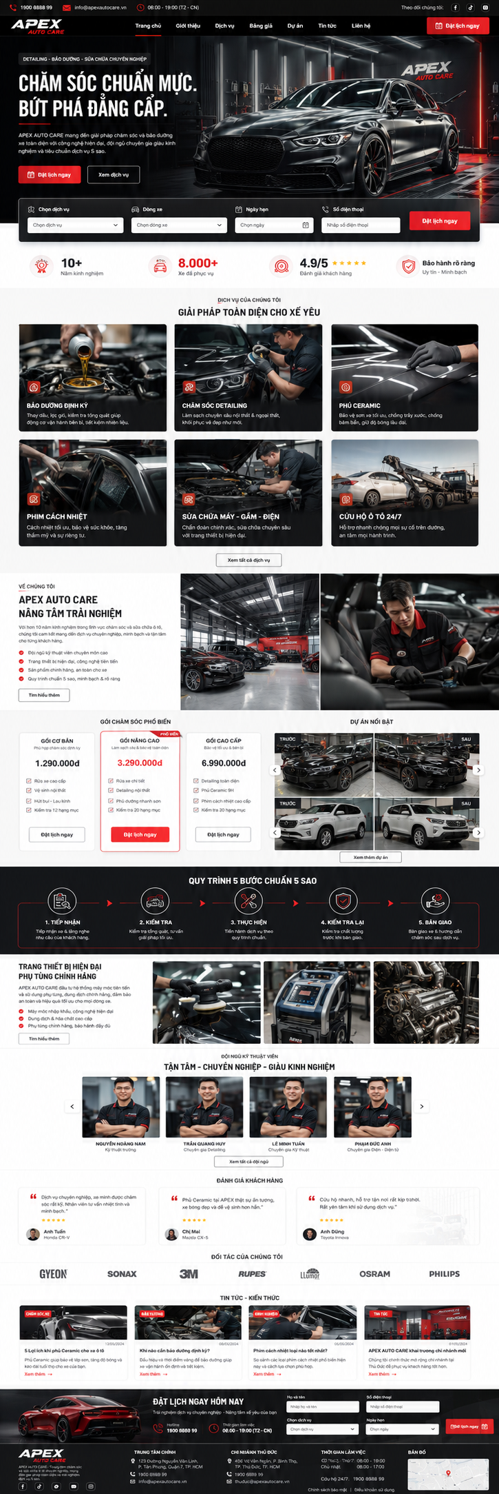 Mẫu giao diện ngành Ô tô – Garage/Chăm sóc xe: APEX AUTO CARE