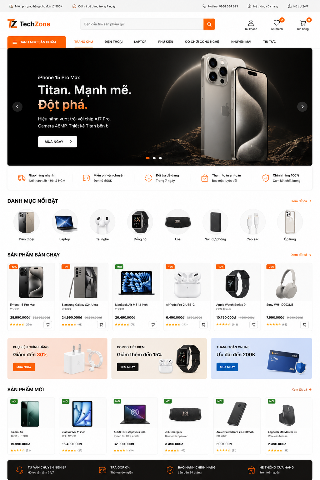 Website thương mại điện tử bán hàng Tech Zone - Đồ Công Nghệ